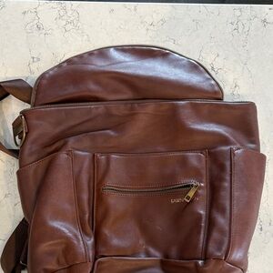 Fawn Design Brown Leather Backpack with Front Zip Pocket